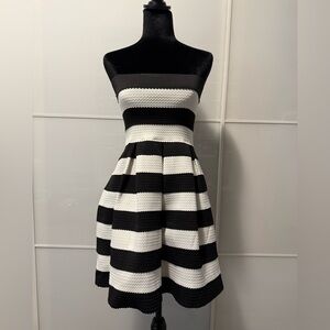 Doe & Rae Black and White Strapless A-Line Cocktail Dress